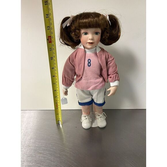 Paradise Galleries Little Sports Coll. ALEX 14" Porcelain Doll with A Stand. - Picture 3 of 5